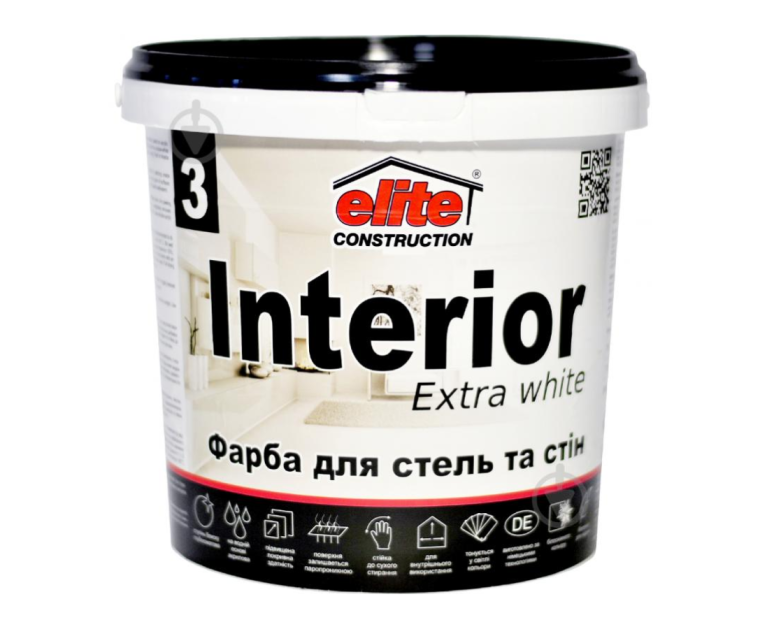 Водоемульсійна фарба Інтер'єр Interior Elite Construction 1 л Біла - 1